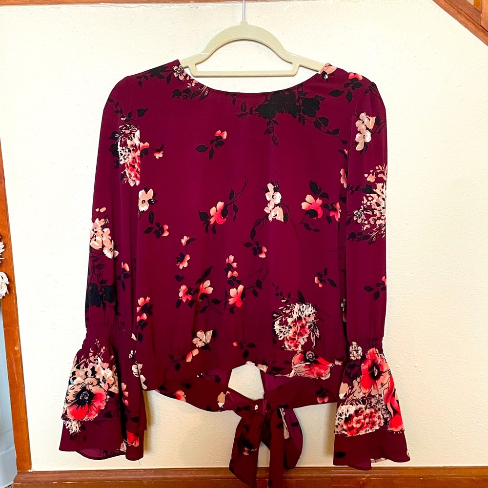 Small Maroon Floral Blouse with an Open Back